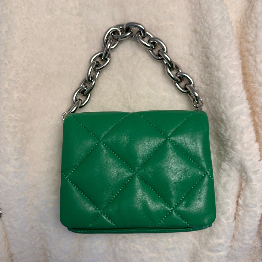 Stand Studio Green Mini Quilted Bag with Chain Strap
